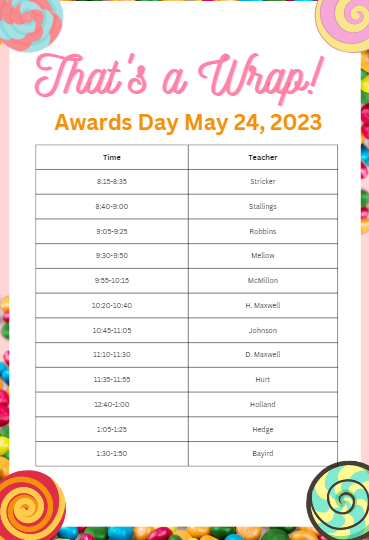 1st Grade Awards Day Schedule 2023