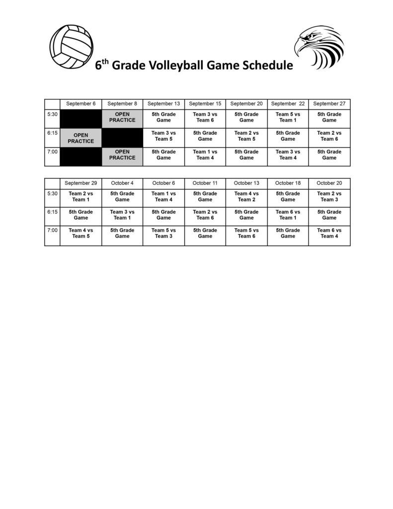 6th grade volleyball schedule