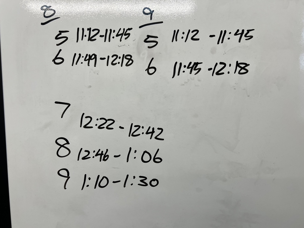 Bell Schedule rest of day 1/30/23