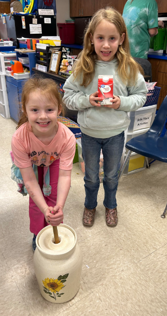 Mrs. Lisa Brown’s students enjoyed churning butter today in class to go along with their unit on Colonial Towns and Townspeople. 