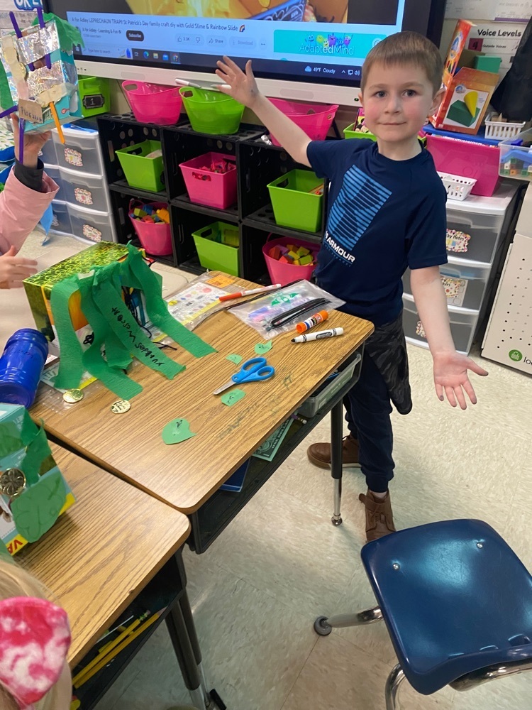Mrs. Rebecca’s class read the book How to Catch a Leprechaun. They made creative traps. Unfortunately, they were not lucky enough to catch one this year! 